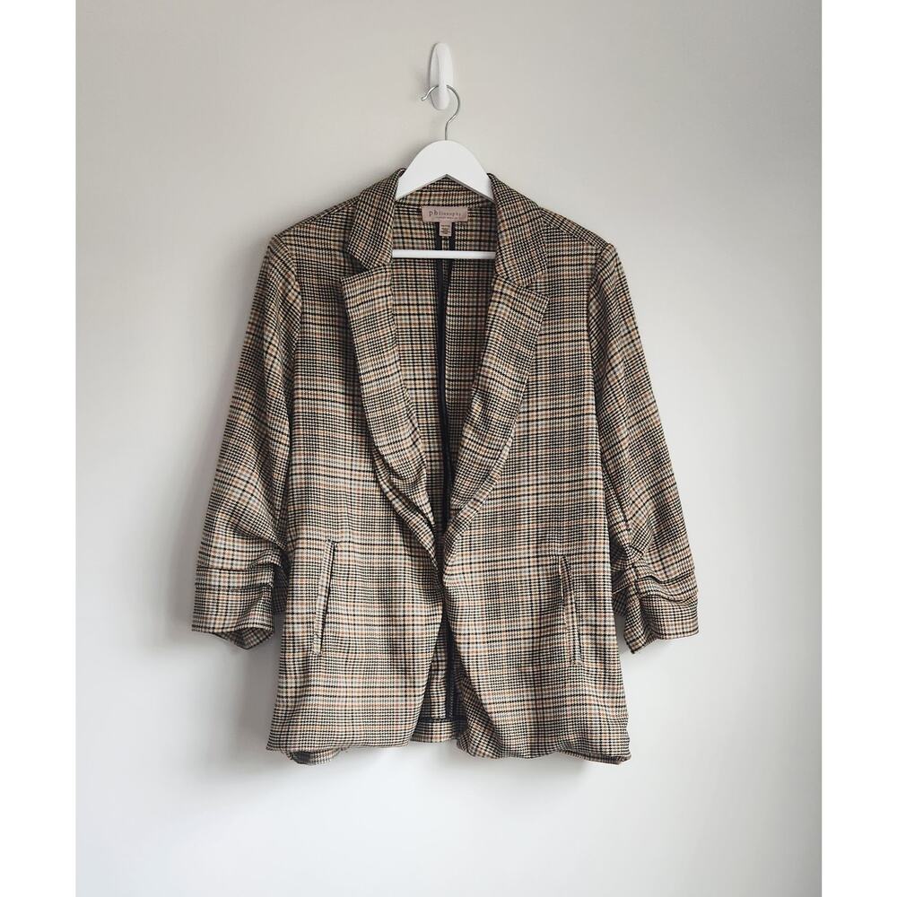 Philosophy Houndstooth Plaid 3/4 Sleeve Blazer